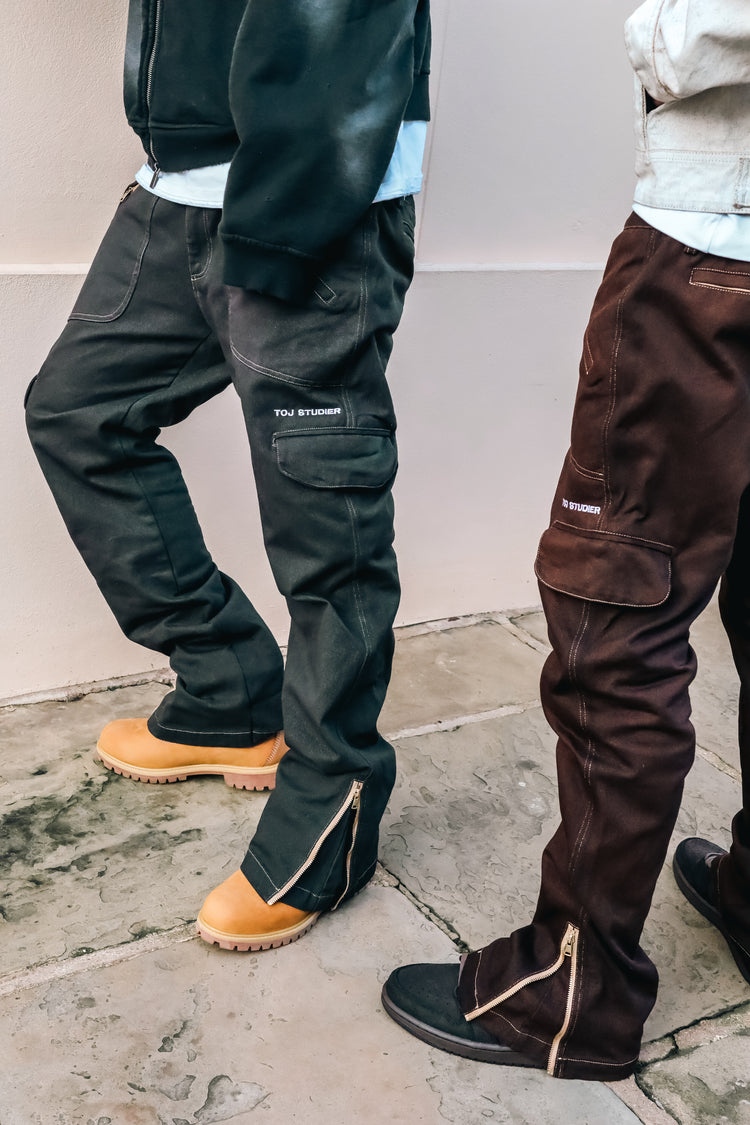 OVERDYƎ MIDNIGHT ZIP FLARE CARGO PANTS